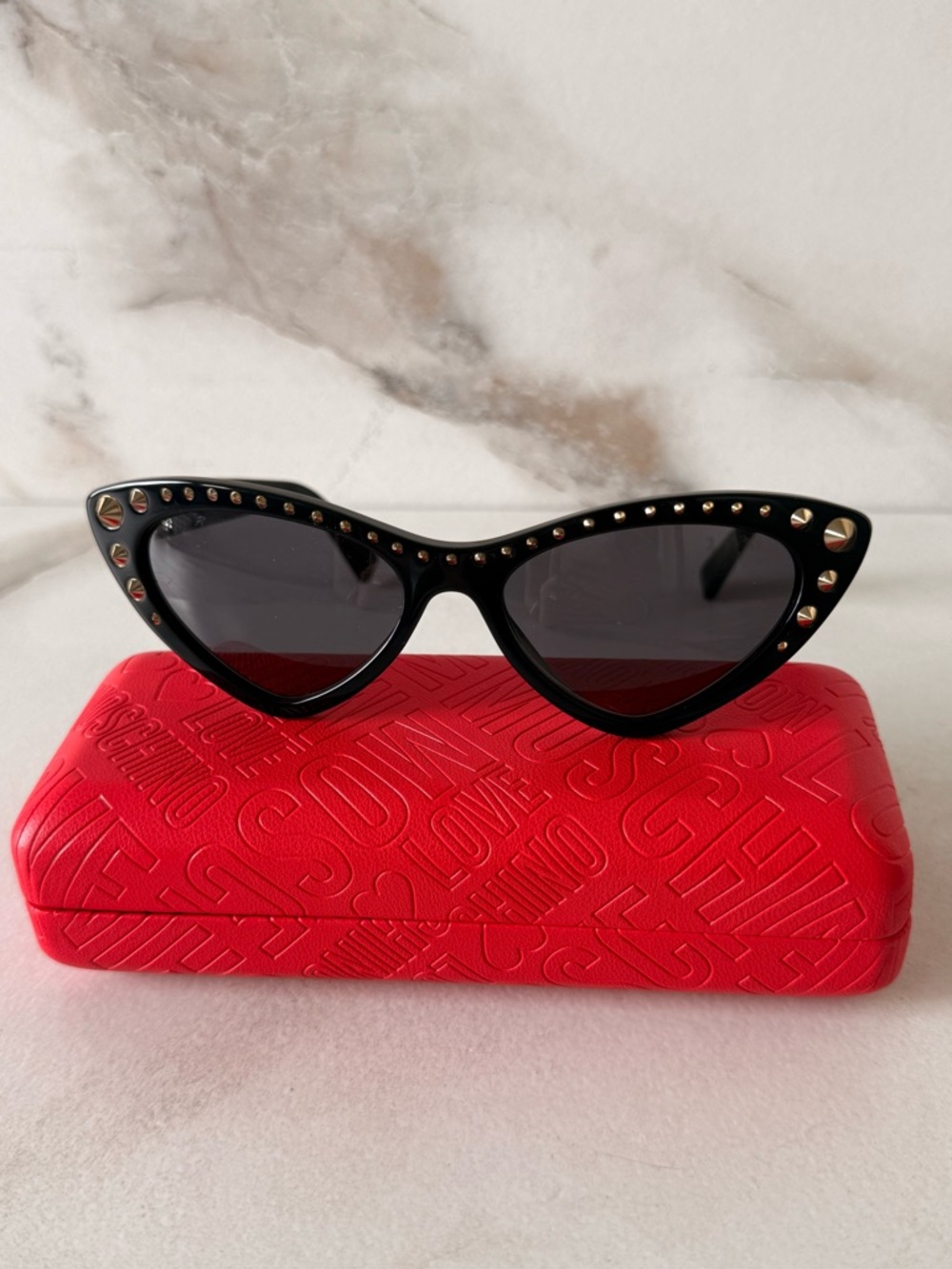 Moschino Black Cat-Eye Sunglasses with Gold Studs - Picture 4 of 9